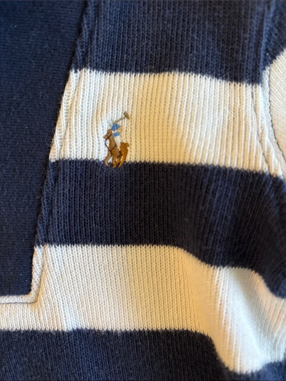Ralph Lauren Baby Boy Navy White Striped Shawl Collar Sweater Size 9 Months